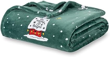 Berkshire Blanket Peanuts® Heavyweight Christmas Blanket,VelvetLoft® Cute Character Snoopy Plush Bed Blanket,Peanuts Be Merry and Bright Green,60 in x 70 in (Official Peanuts® Product) by BerkshireHomeCompany