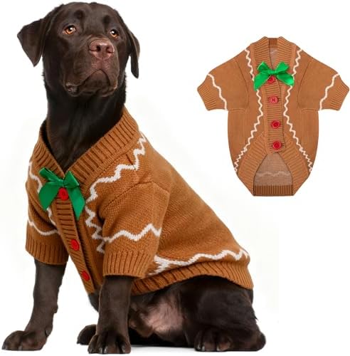 Dog Christmas Sweater Red Plaid Cardigans Dog Christmas Outfit Soft Warm Knitted Pet Clothes Cold Weather Puppy Clothes for Small Medium Large Dogs Cats by BAOBICUTE