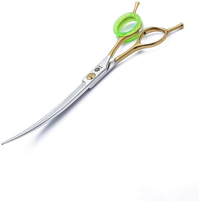 Dream Reach Dog Grooming Scissors - 7 In Japanese 440C Barber Shears | 440C Steel, Two-Way Bent Curved Blade, Twin Tail Handle, for Dog & Cat, Pet