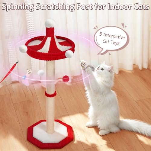 Carousel Cat Scratching Post, 39" Tall Cat Scratcher with Hanging Cat Toys - Image 2