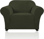 Stretch Chair Covers for Living Room, Washable Armchair Slipcovers, Fitted Chair Slip Cover Jacquard Small Checked Furniture Protector with Elastic Bottom(Armchair 31"-40",Olive)