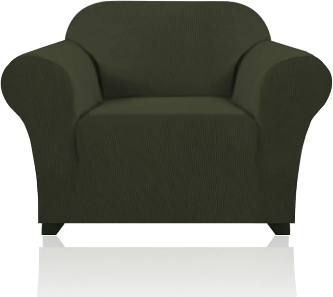 Stretch Chair Covers for Living Room, Washable Armchair Slipcovers, Fitted Chair Slip Cover Jacquard Small Checked Furniture Protector with Elastic Bottom(Armchair 31"-40",Olive)