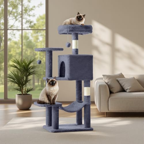 DUMOS 44 in Cat Tree Tower with Natural Sisal Scratching Posts - Image 2