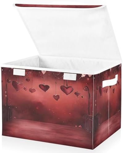 Bolaz Storage Bins with Lids and Handles,Valentine Background Dark Heat Storage Box Storage Basket with Cover Collapsible Organizer Containers for Home Closet, Shelves by Unknown