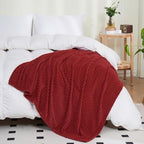 Puncuntex Fleece Throw Blanket Red 108"×90" with Square Grid Design - Image 2