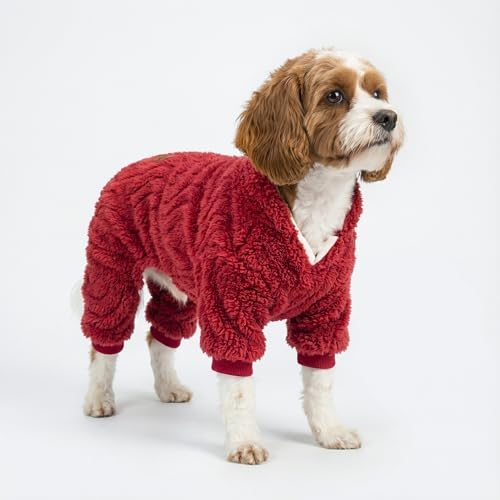 Fitwarm Turtleneck Fleece Dog Sweater Pajamas, Warm Winter Dog Clothes for Small Dogs Boy Girl, Fuzzy Pet Onesie with Feet, Red, Medium - Image 4