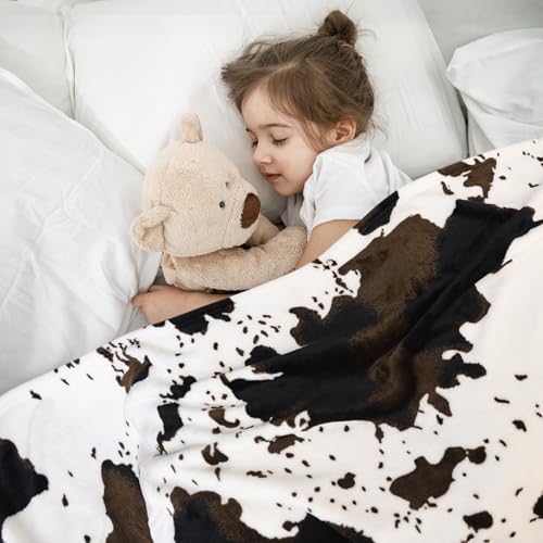 Vessia Throw Blanket Cow Black and Brown for Couch, Bed, Sofa, Soft Cozy Blanket for All Season, Lightweight and Comfy Cow Flannel Fleece Animal Home Decor for Kids Women Adults - Image 3