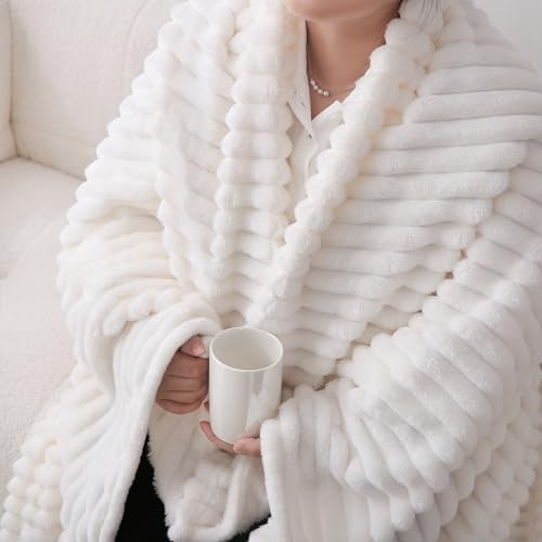 Cream White Fleece Throw Blanket 50”×60” for Couch Sofa Livingroom - Image 4