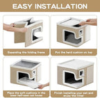 Cat Houses for Indoor Cats, Covered Cat Cave Bed with Scratch Pad and Fluffy Ball, Foldable Cat Hideaway Condo for Large Cats, Modern Kitten Bed,16.5x16.5x13 inches (Khaki‌, L) - Image 6
