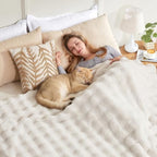 COZY KISS Faux Fur Throw Blanket, Dog Blanket for Bed, 60"x80", Cream - Image 5