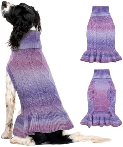 QBLEEV Custom Puppy Turtleneck Sweater Dresses - Soft, Warm, Medium Winter Fall Pet Sweaters for Dogs, Customizable Turtleneck Christmas Sweaters, Holiday Doggie Vests for Girls & Boys by QBLEEV