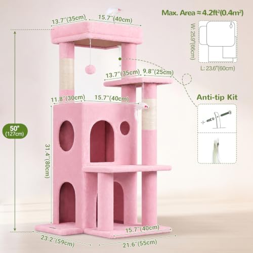 Globlazer Cat Tree Tower for Indoor Cats Large Adult, FC50, Pink - Image 5
