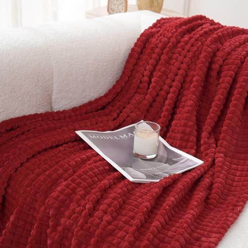Puncuntex Fleece Throw Blanket Red 50"×70" with Square Grid Design - Image 3