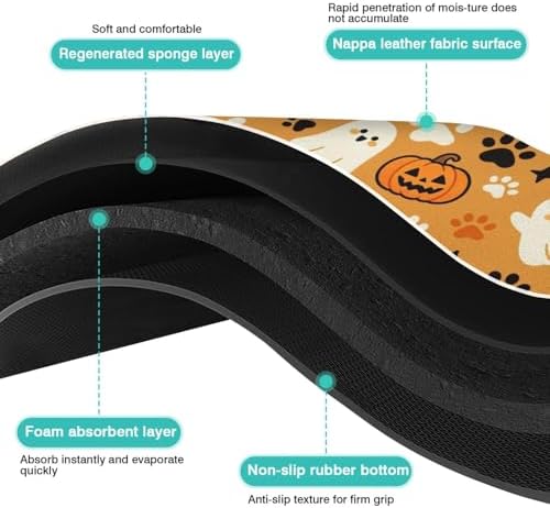 Halloween Dog Food & Water Mat, Orange Pumpkin Ghost Paw Prints Pet Feeding Mat for Floor Non-Slip Waterproof, Super Absorbent Cat Bowl Mat, Easy to Clean Pet Placemat,12" × 20" - Image 4