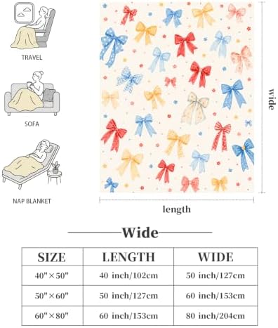 Colorful Bow Throw Blanket Cute Ribbon Pattern Gifts 50''X60'' - Image 6