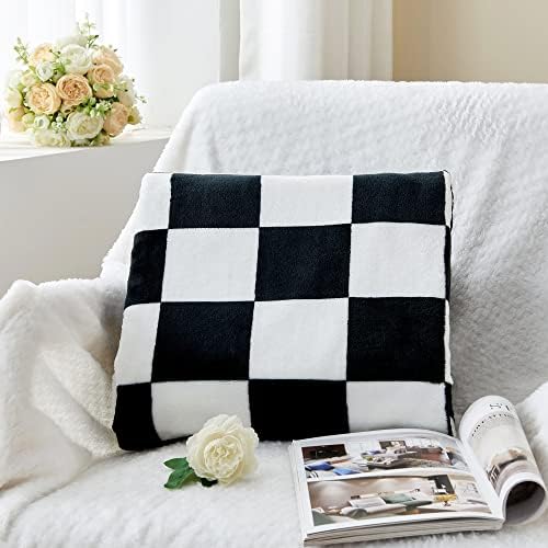 BEDELITE Checkered Fleece Throw Blanket for Couch, Black & White, 50"x60" - Image 2