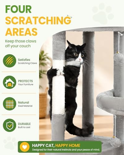 67in Cat Tree Tower for Indoor Cats, Multi-Level Light Grey - Image 4