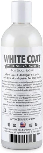 Jeffers Pet White Coat Shampoo for Dogs & Cats, 17 oz - Soap Free Coconut Cleanser with Vitamins A D E & Glycerin, Deodorizing Berry Scent Grooming Shampoo, Concentrated Bleach Free Formula, USA Made