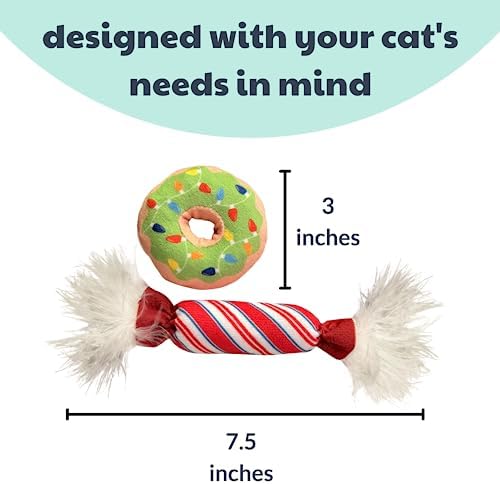 Huxley & Kent Plush Cat Toy - Holiday Interactive Catnip Toy for Cats & Kittens - Soft with Crinkle & Catnip - Fun Indoor Play - Lit Donut & Peppermint Candy 2pk - Image 3