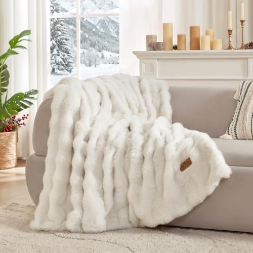 COZY KISS Faux Fur Throw Blanket, Dog Blanket for Couch, 40"x60", Cream by COZYKISS
