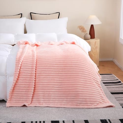 Light Pink Fleece Throw Blanket 60”×80” for Couch Sofa Livingroom - Image 3