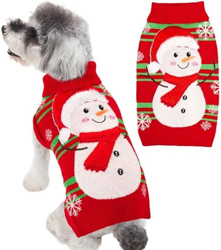 Dog Christmas Sweater Snowman Dog Christmas Outfit Adorable Soft Warm Turtleneck Knitted Festival Pet Clothes Cold Weather Puppy Clothes for Small Medium Large Dogs Cats by BAOBICUTE