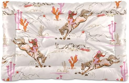 Dog Bed Mat Cowgirl Western American Washable Anti-Slip Bottom Comfy Kennel Pad Cat Crate Pet Pad 18 x 24 Inches by Mazeann