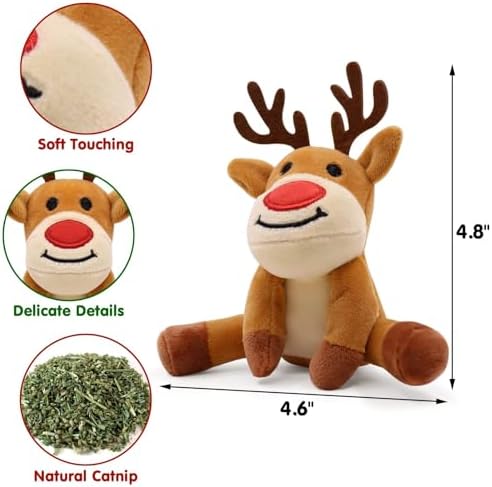 Vansolinne Plush Christmas Catnip Toys for Indoor Cats 6 Pack - Image 3