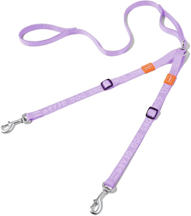 HOWGO Double Dog Leash,Tangle-Free 360 Swivel(Lavender, Pro S-M w.Handle) | Individually Adjustable Length, Double Padded Handles,Aviation Aluminum Hooks,Durable Nylon,No-Tangle Walking,All Breeds