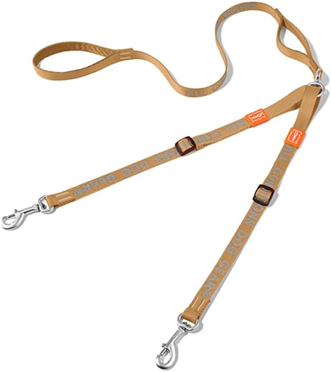 HOWGO Double Dog Leash,Tangle-Free 360 Swivel(Brown, Pro M-L w.Handle) | Individually Adjustable Length, Double Padded Handles,Aviation Aluminum Hooks,Durable Nylon,No-Tangle Walking,All Breeds