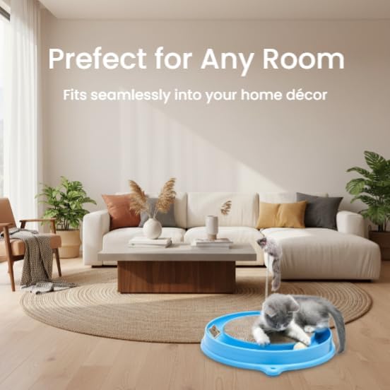 AUOON Cat Scratcher Toy with Ball Track for Indoor Cats and Kittens, Blue | 3 in 1 Interactive Cat Toy, Cat Scratch Pad with Cat Ball Toy and Cat Mouse Toy, for Chasing Exercise, Protect Furniture