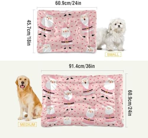 Dog Bed Mat Christmas Pink Santa Washable Anti Slip Bottom Comfy Kennel Pad Cat Crate Mat Dog Pet Pad 18 x 24 Inches - Image 2