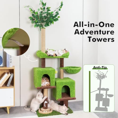 WOOCHPET Large Cat Tree with Condos and Hammock Tall Cat Tower - Image 3