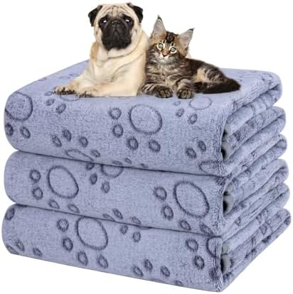 Dono 1 Pack 3 Dog Blankets, Soft Fluffy Fleece Pet Blanket Warm Sleep Mat Paw Print Design Puppy Kitten Throw Blankets Doggy Blanket for Dogs by Dono