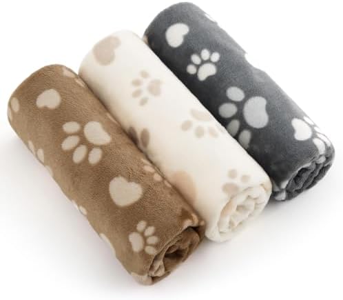 Bedsure Dog Blankets for Medium Dogs Cats, Cute Paw Prints, 3-Pack, 40x30 by BEDSURE