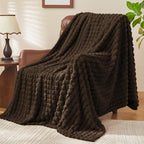 BEDELITE 3D Checked Brown Fleece Throw Blanket for Couch, 50x70 Inch by BEDELITE