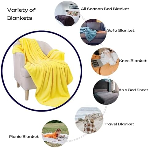 Yellow Fleece Plush Throw Blanket 90"x90"for Couch Sofa Fuzzy Cozy Flannel - Image 2