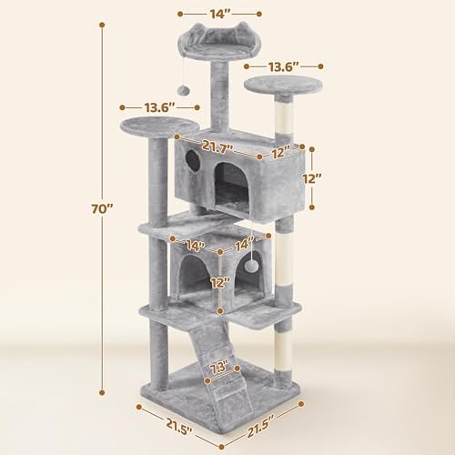 Yaheetech 70in Multi-Level Sturdy Cat Tree, Condo, Sisal Scratching Posts - Image 3