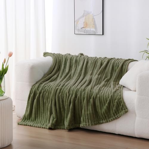 Olive Green Fleece Throw Blanket 90”×90” for Couch Sofa Livingroom - Image 3