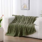 Olive Green Fleece Throw Blanket 60”×80” for Couch Sofa Livingroom - Image 2