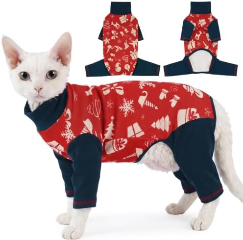 DENTRUN Cat Christmas Onesie, Soft Fleece Recovery Suit Pajamas for Cats by DENTRUN