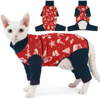 DENTRUN Cat Christmas Onesie, Soft Fleece Recovery Suit Pajamas for Cats by DENTRUN