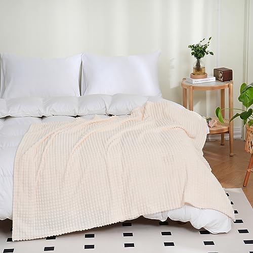 Puncuntex Fleece Blanket Cream White 108"×90" with Square Grid Design by Puncuntex