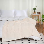 Puncuntex Fleece Blanket Cream White 108"×90" with Square Grid Design by Puncuntex