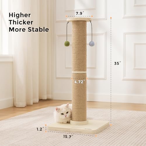 ZOMISIA 35'' Tall Cat Scratching Post for Indoor Cats Adults, Brown - Image 4