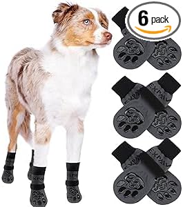 EXPAWLORER 6PCS Anti-Slip Dog Socks to Prevent Licking Paws,Dog Shoes for Hot Pavement,Best Paw Protector Traction Control on Hardwood Floor,Dog Booties for Puppy Small Medium Large Senior Dogs