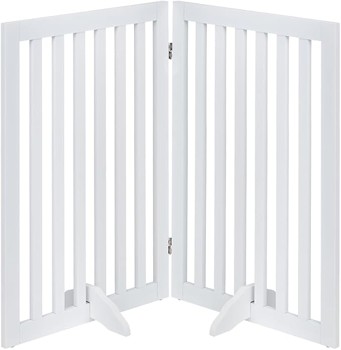 unipaws 36”H Free Standing Pet Gate for Dog Cat, 40”Wide Wooden Dog Gates | Foldable Pet Fence for Doorway, Stairs, Step, Expandable Doggy Barrier, Room Divider, Indoor Use, White