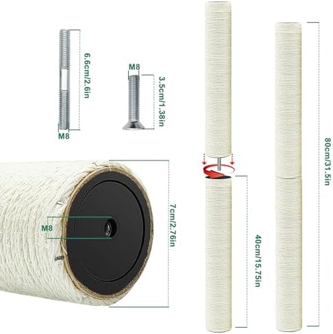 4PCS Cat Scratching Post Replacement, 15.7in Cat Tree Parts with M8 Screws - Image 2