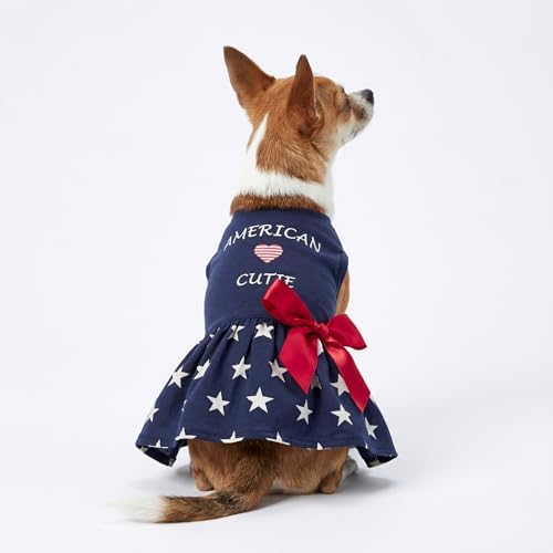Fitwarm 100% Cotton 4th of July American Cutie Dog Clothes Memorial Day Dog Outfits Patriotic Dresses Doggie Dress Pet Cat Apparel Blue XS - Image 4