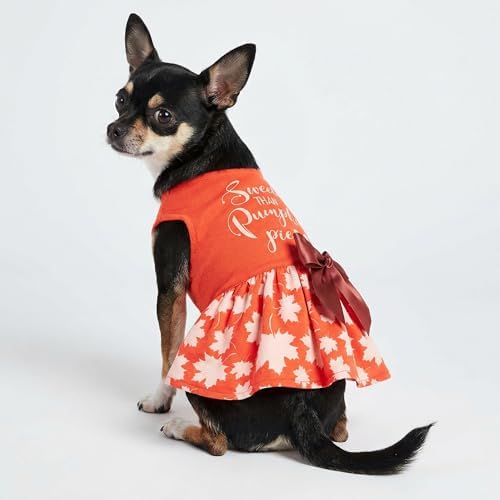 Fitwarm Thanksgiving Sweeter Than Pumpkin Pie Dog Dress 100% Cotton Puppy Costumes Pet Clothes Holiday Girl One-Piece Doggy Outfits Tank Top Vest Dresses Cat Apparel Orange XXS - Image 3